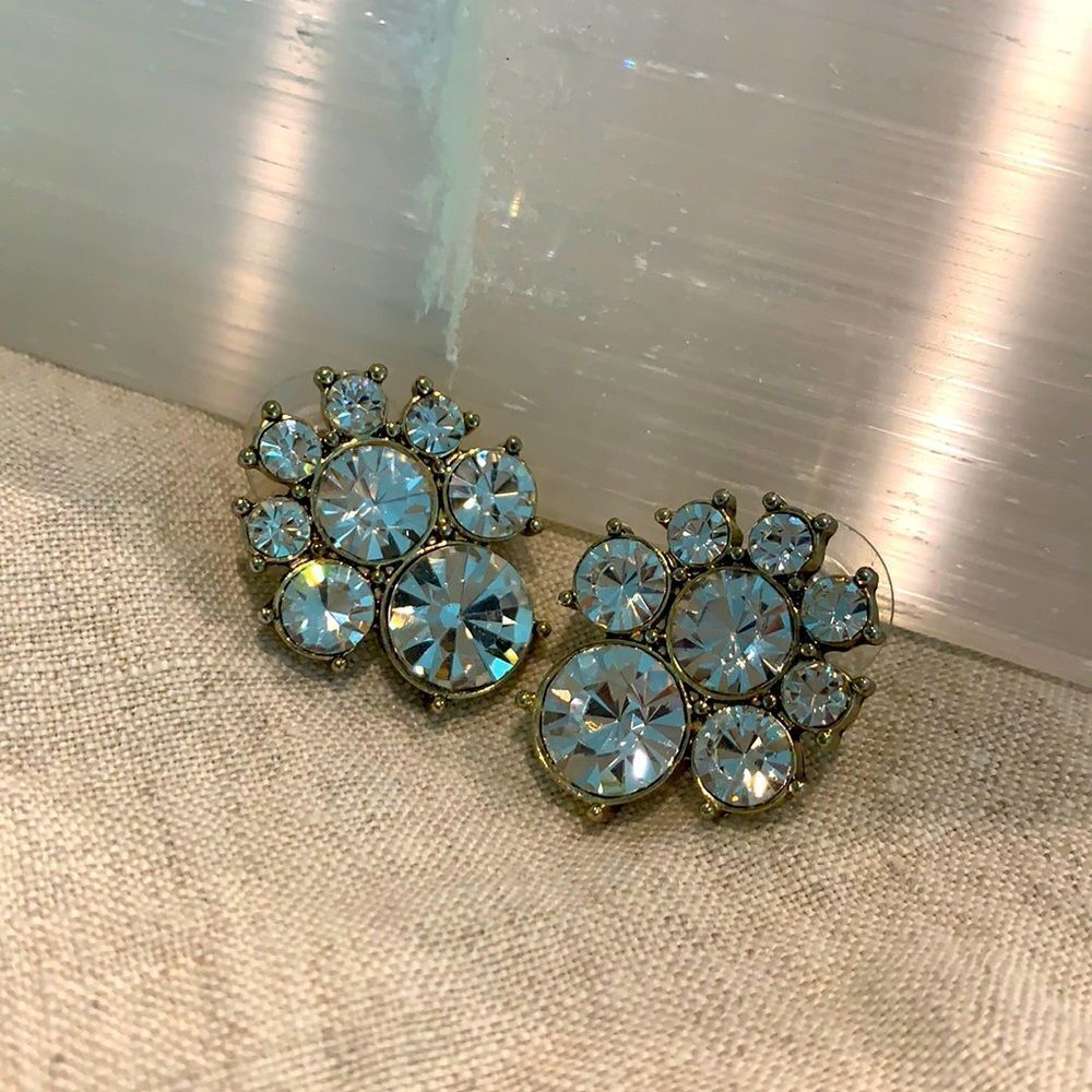 Crystal Cluster Gold Earrings
